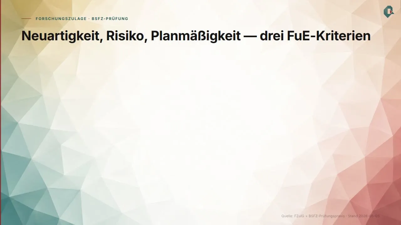 Alle drei BSFZ-Kriterien müssen erfüllt sein. Risiko ist das häufigste Formulierungs-Problem.