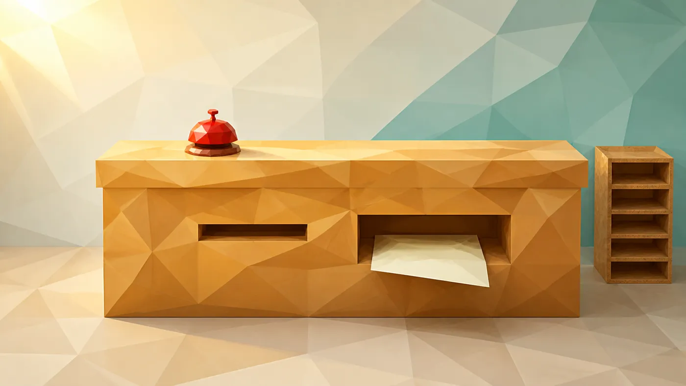 Generierte Low-Poly-Illustration: Dieselbe Stelle nimmt Beschwerden entgegen und gibt Auskunft.