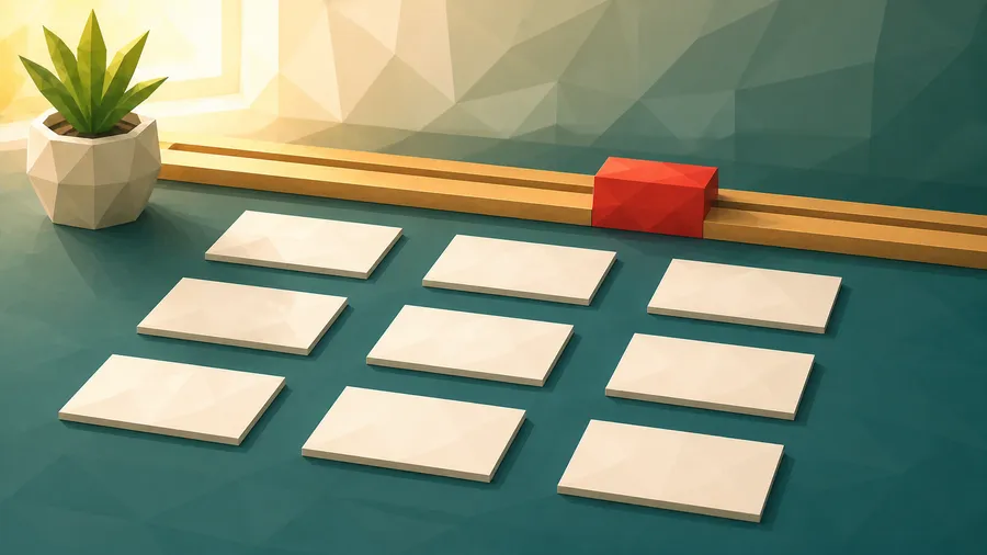 Low-Poly-Illustration: Läufer auf Schiene über dem Kartenfeld — der Läufer auf der Schiene.