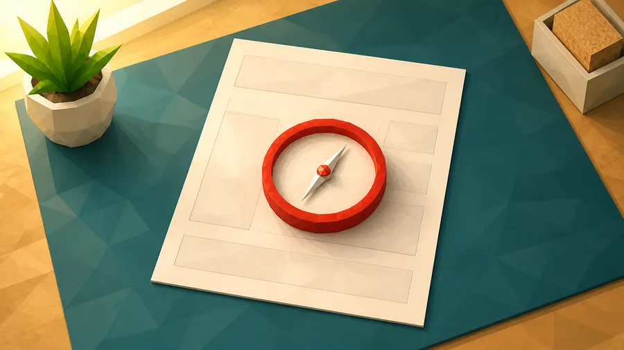 Low-Poly-Illustration: Instrument auf Prüfblatt — das Gehäuse des Zeigerinstruments.