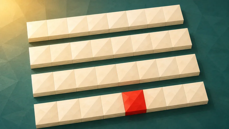 Low-Poly-Illustration: Wochenstreifen in Reihe — der kurze Terminblock auf dem vierten Wochenstreifen.