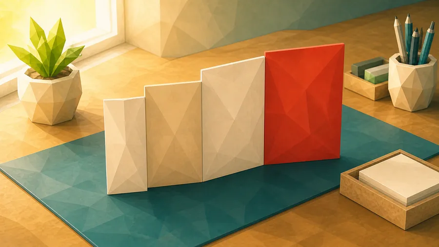 Low-Poly-Illustration: Aufgefaltetes Leporello — das größte Faltsegment.