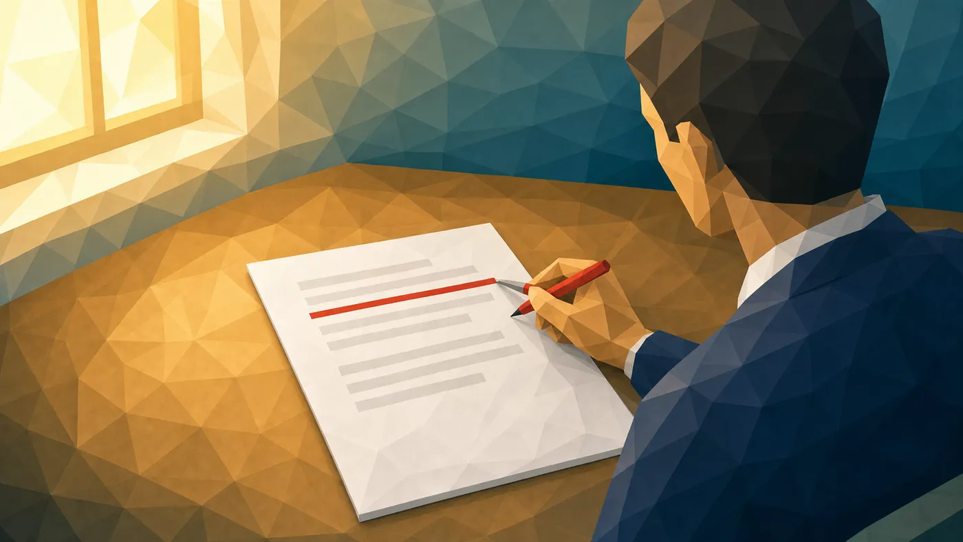 Generierte Low-Poly-Illustration: Der rote Unterstrich markiert den ersten Absatz als Direktantwort, damit der Inhalt zitierfähig wird.