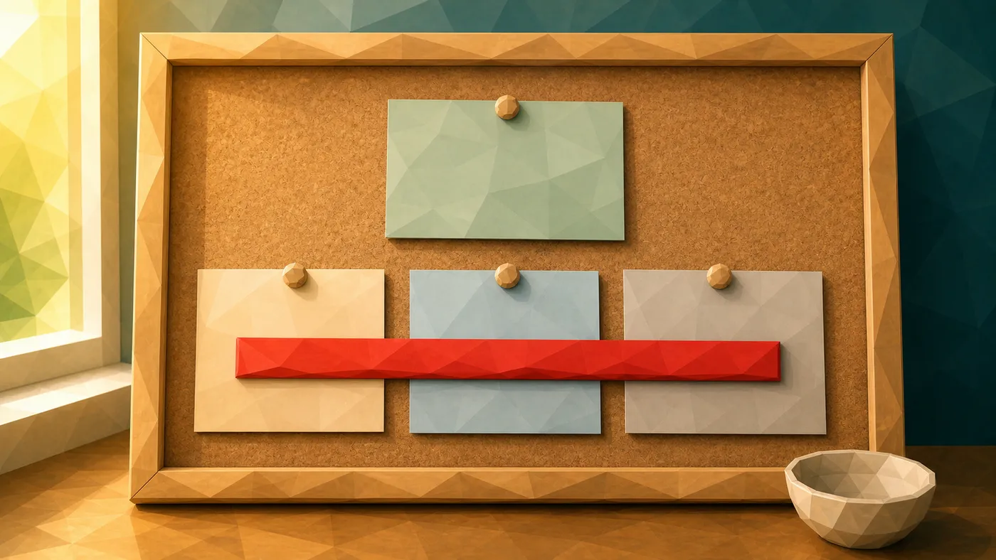 Ein Board mit drei Karten-Feldern für die nicht förderfähigen Konstellationen (Framework-Anwendung, KI-Tool-Einführung, AI-Act-Compliance), quer markiert von einem roten Ausschluss-Reiter, abgesetzt vom Feld für echtes Forschungsrisiko.