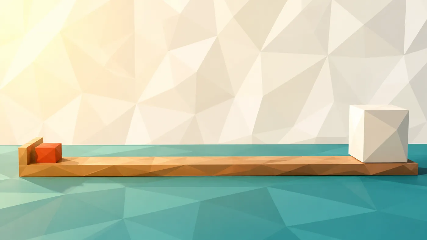 Generierte Low-Poly-Illustration: Die große Last steht weiter hinten. Fällig ist die kleine, direkt vor der Marke.